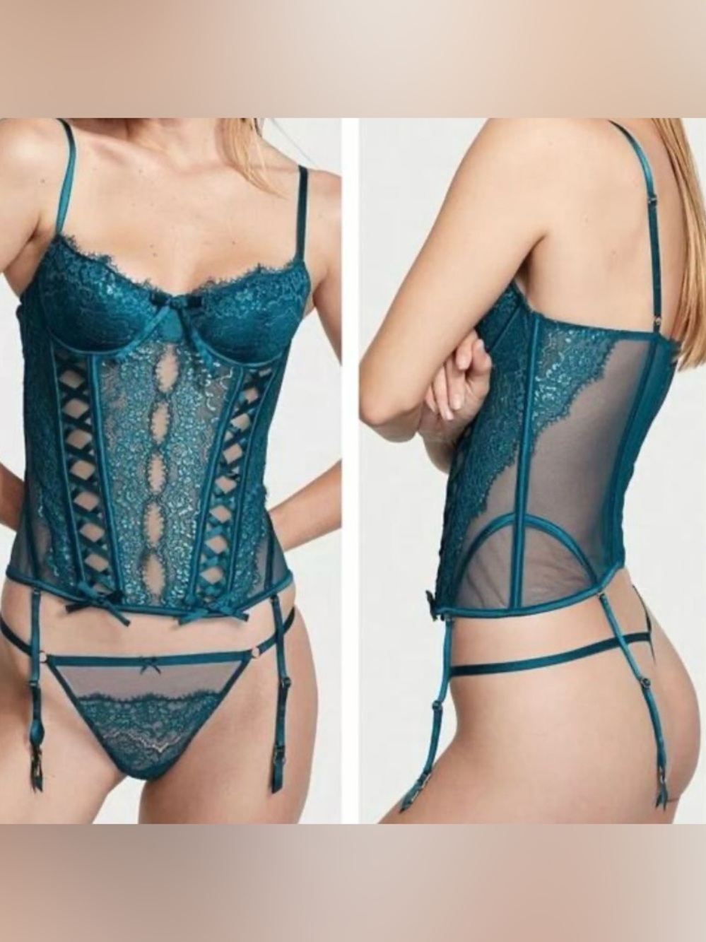 Victoria Secret Teal  Lace Bustier Set